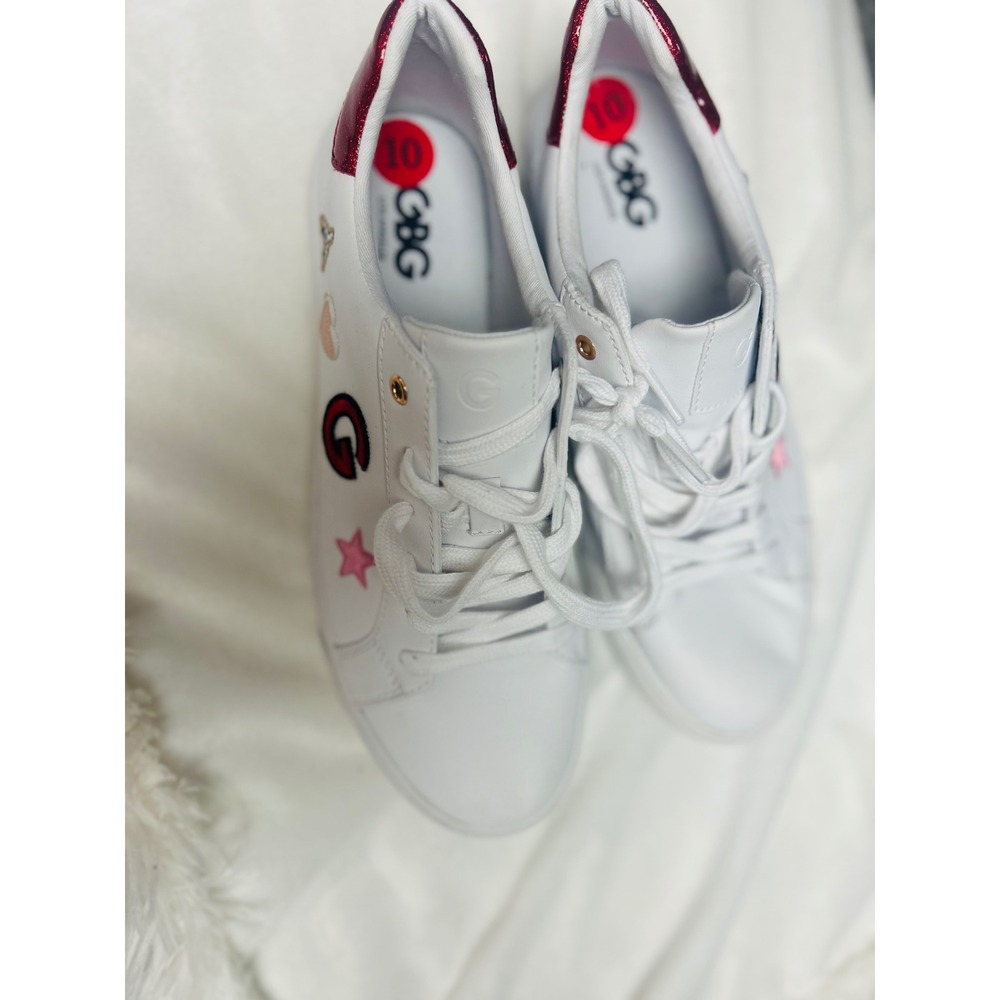 GBG Los Angeles Womens White Sneakers Red Glitter Heel Patch Detail Shoes 10M - Picture 2 of 7